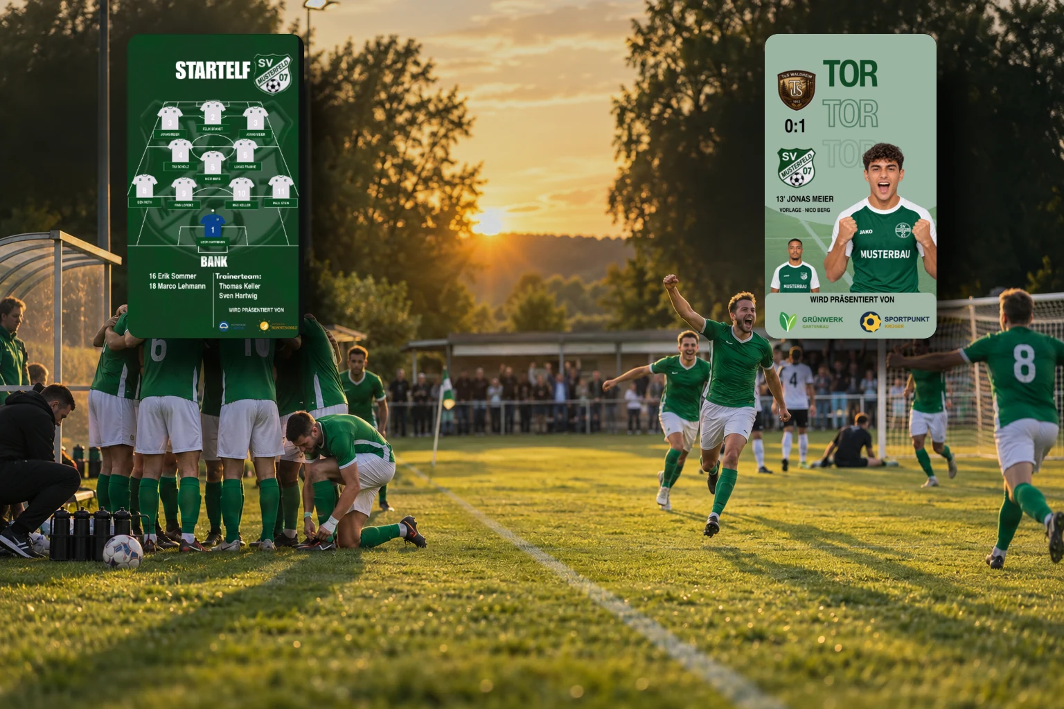 Startelf- und Tor-Grafik beim Posten und Tickern am Spielfeldrand